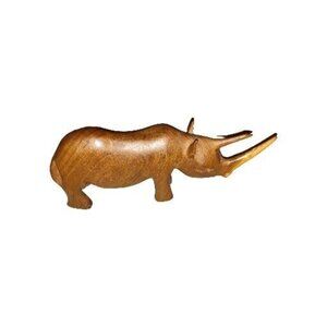 Hand Carved Wooden Rhino Statue Rhino Sculpture Home Decor Natural Wood Carving
